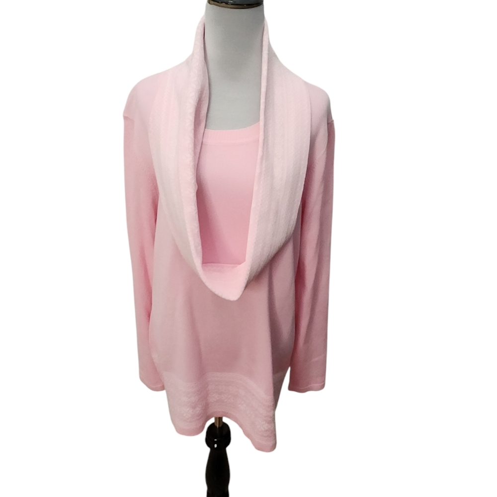 Kim Rogers Pink and White Pull Over and Detachable‎ Scarf Size PXL